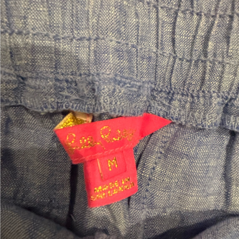 Lilly Pulitzer Chambray Blue Elastic linen Waist Pants women’s sz medium (8-10) - Picture 2 of 8